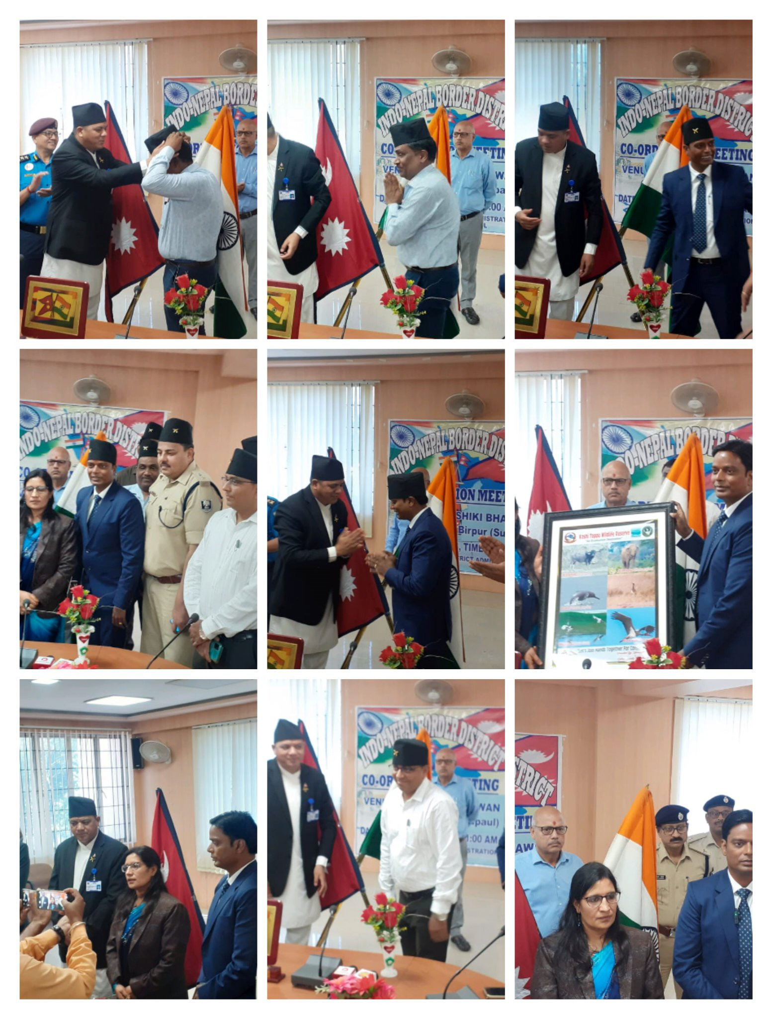 Nepal-India border district security coordination meeting between officials of district security committee of Sunsari and Saptari districts and security agency officials of Supail district, Birpur (India).