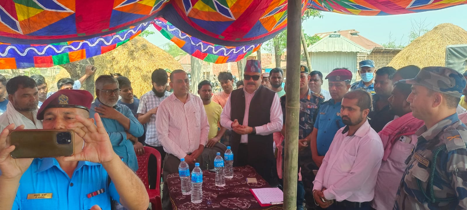 Relief distribution by the District Disaster Management Committee to the victims of the fire that occurred in Harinagar Rural Municipality Ward No. 5, Maldaiya Tole on 2081.12.19